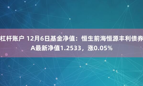 杠杆账户 12月6日基金净值：恒生前海恒源丰利债券A最新净值1.2533，涨0.05%