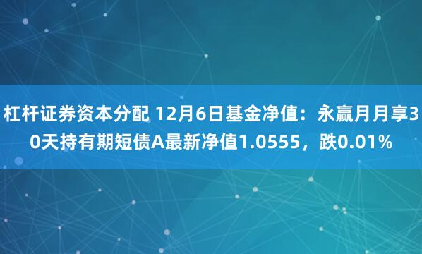 杠杆证券资本分配 12月6日基金净值：永赢月月享30天持有期短债A最新净值1.0555，跌0.01%