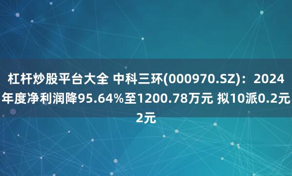 杠杆炒股平台大全 中科三环(000970.SZ)：2024年度净利润降95.64%至1200.78万元 拟10派0.2元